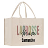 a white shopping bag with the words lacrosse mom on it