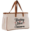 a large white bag with a brown handle
