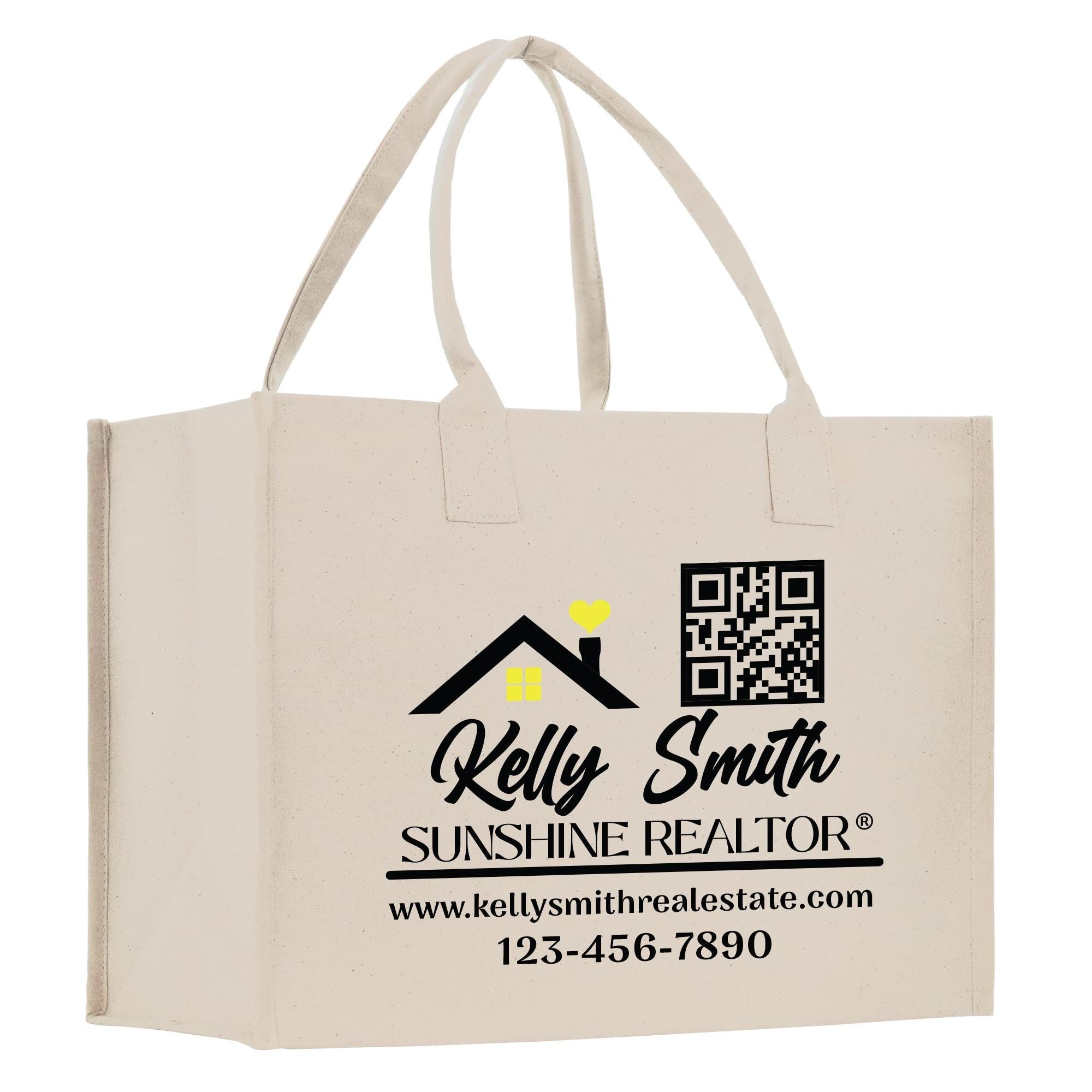 a white shopping bag with a qr code on it