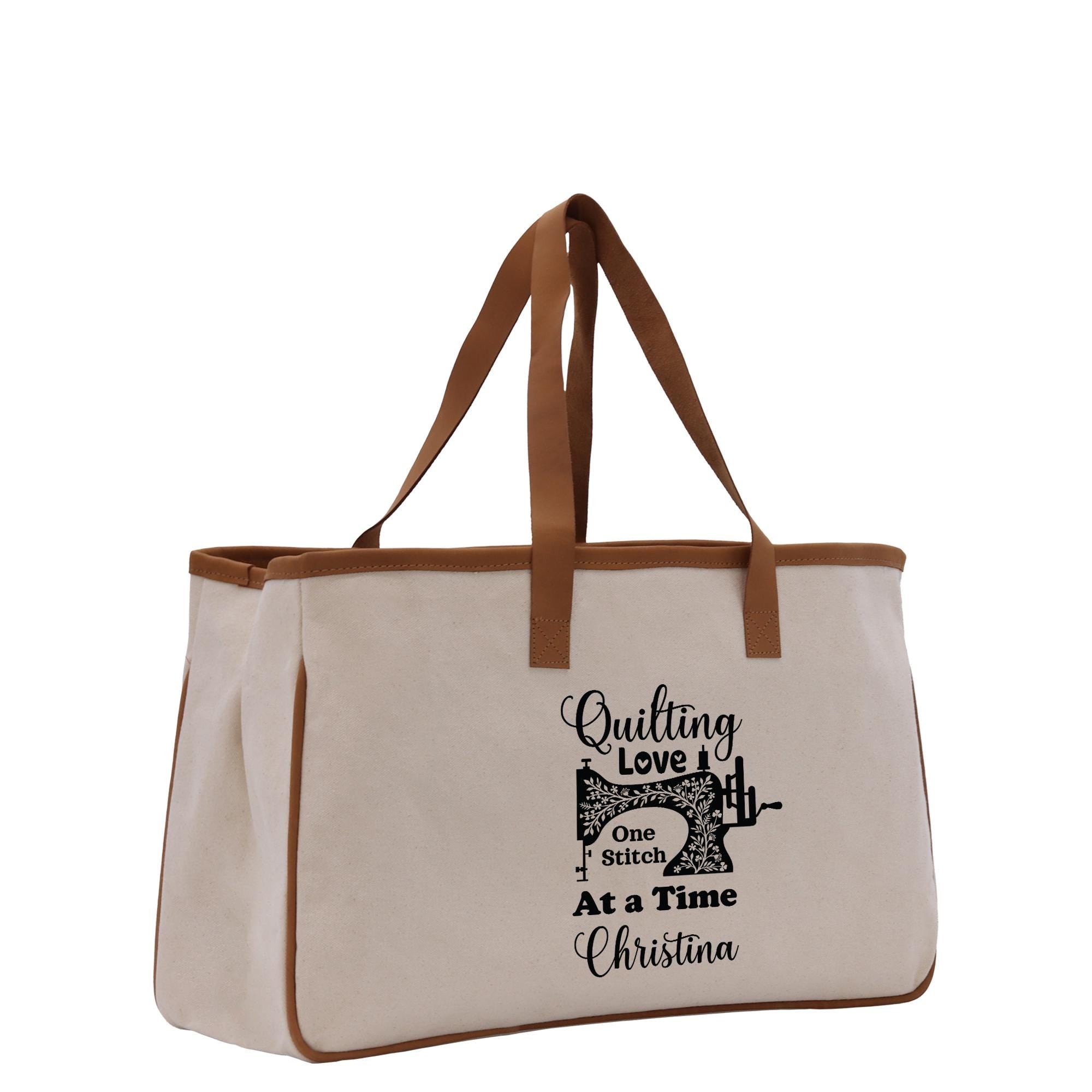 a canvas bag with a sewing machine on it