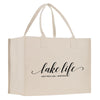 a white shopping bag with the words lake life printed on it