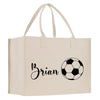 a white bag with a soccer ball on it