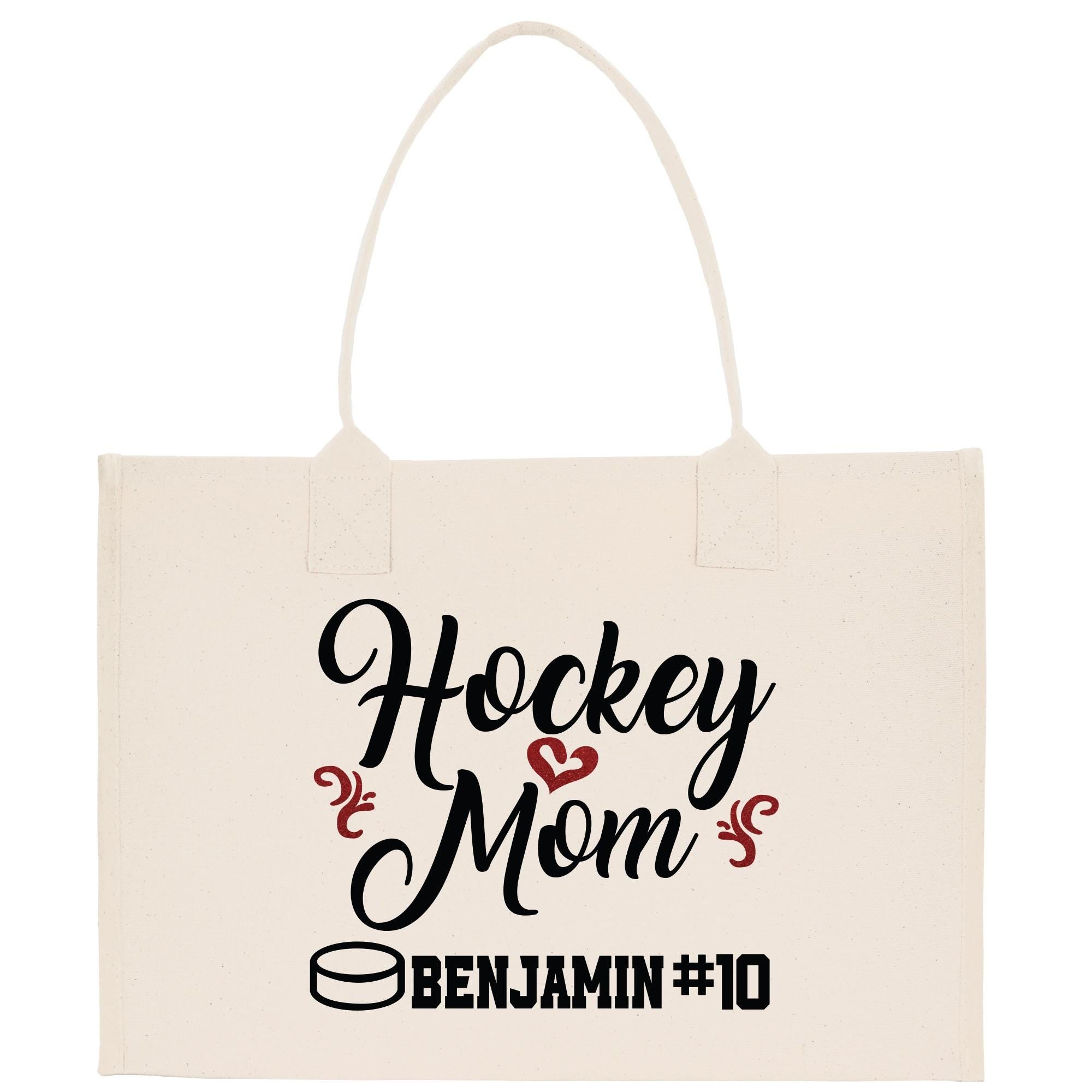 a tote bag with the words hockey mom on it