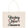 a tote bag with the words hockey mom on it