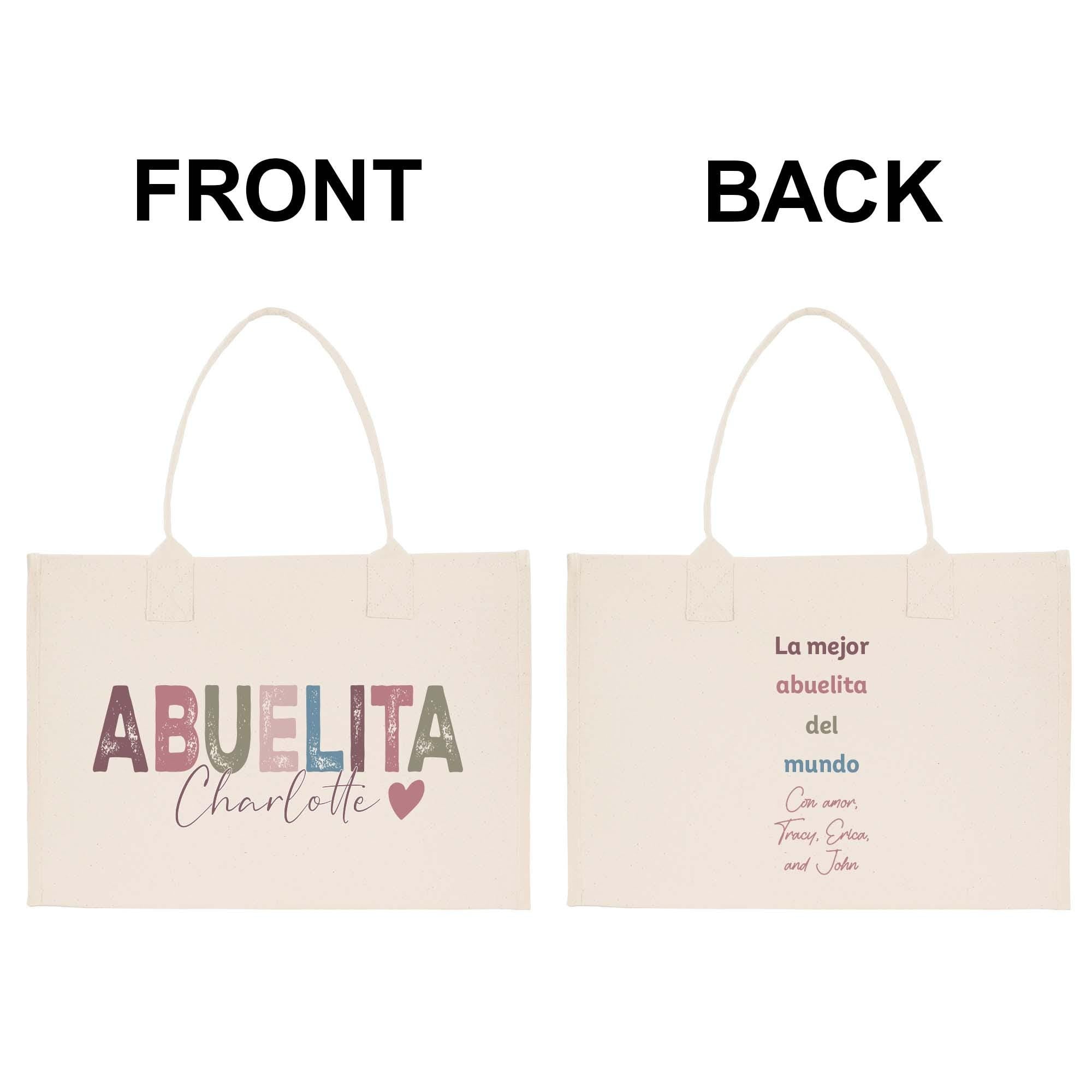 two shopping bags with the words&#39;fromt tot&#39;and&#39;abuella