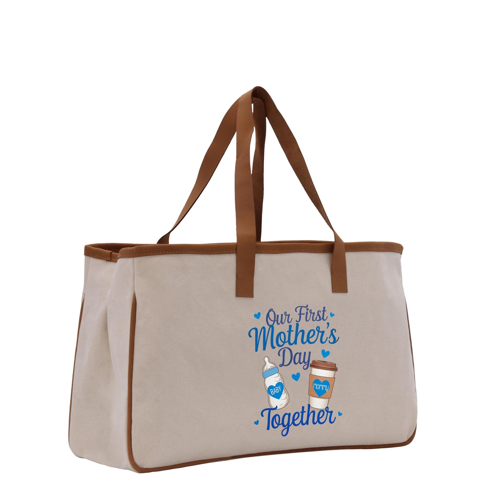 a canvas bag with two bottles of water on it