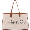 a canvas tote bag with the word bride printed on it