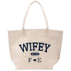 a white tote bag with the words wife on it