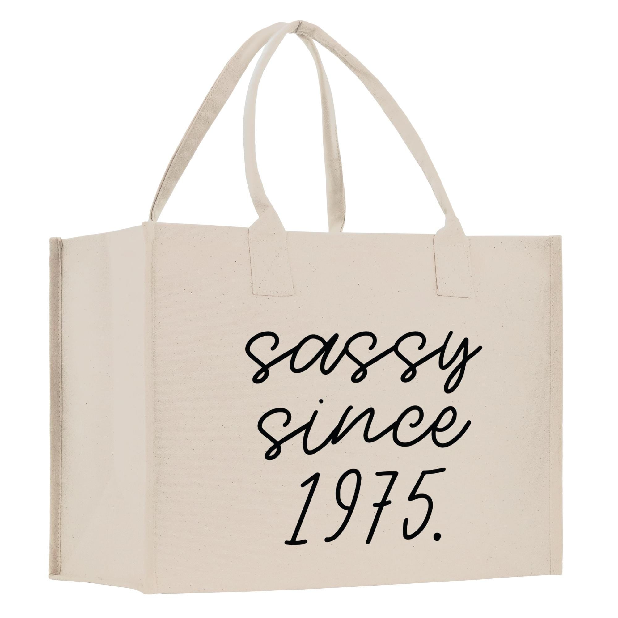 a white shopping bag with the words sassy since 1971 printed on it