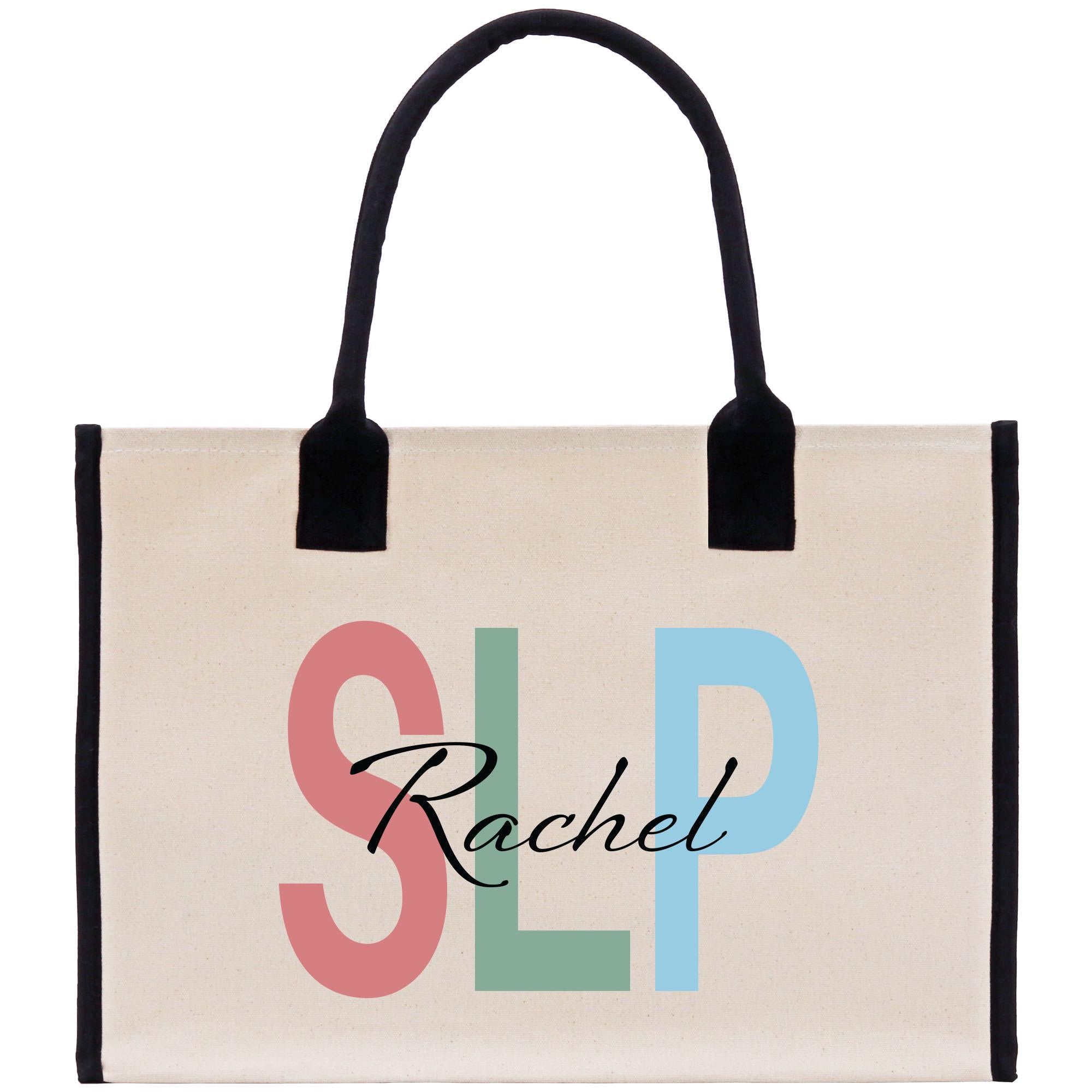 a tote bag with the word rachel printed on it