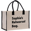 a black and white shopping bag with the words sophiie's rehear