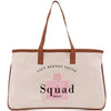 a large white bag with a brown handle