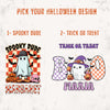 a couple of pictures of a trick or treat sign