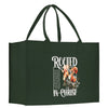 a green bag with a picture of flowers on it