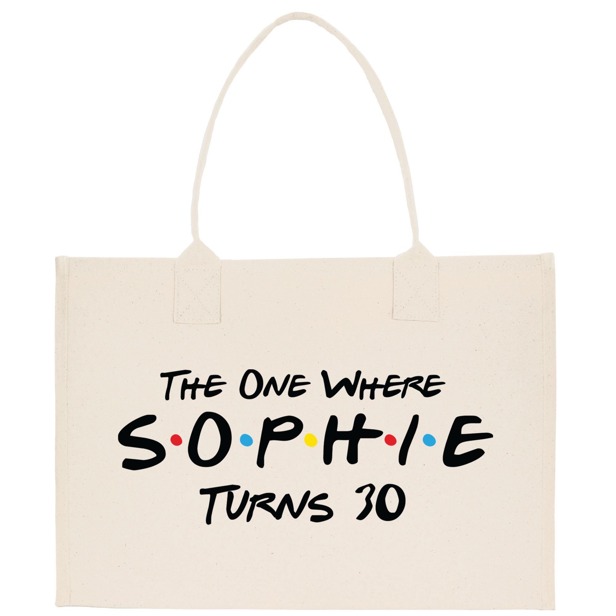a white shopping bag with the words the one where sophiie turns 30