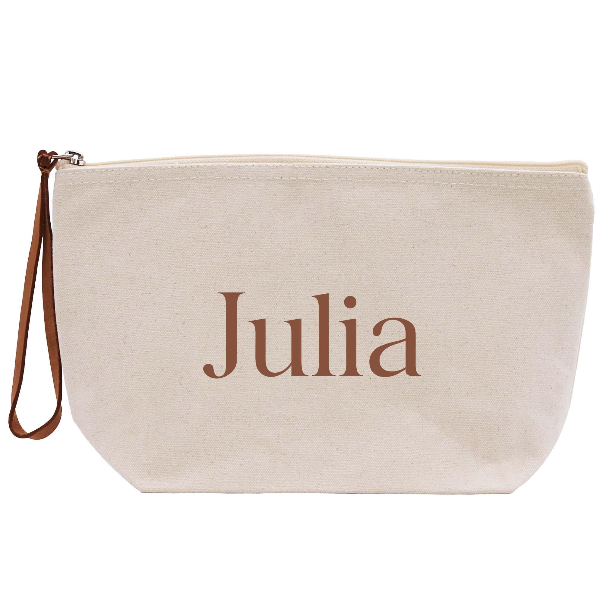 a white bag with the word julia printed on it