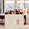 a white bag sitting on top of a wooden table
