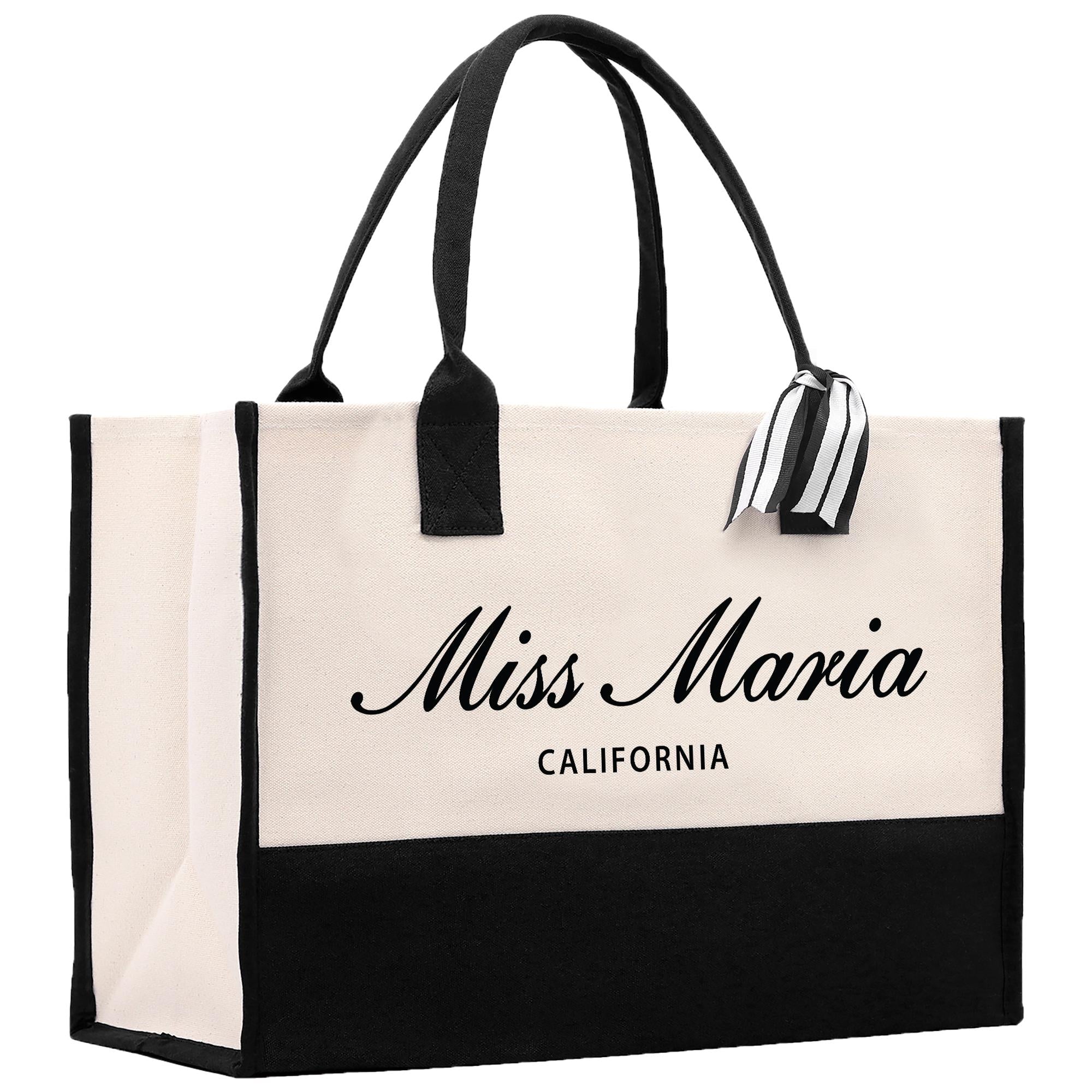 a black and white shopping bag with the word miss marina on it