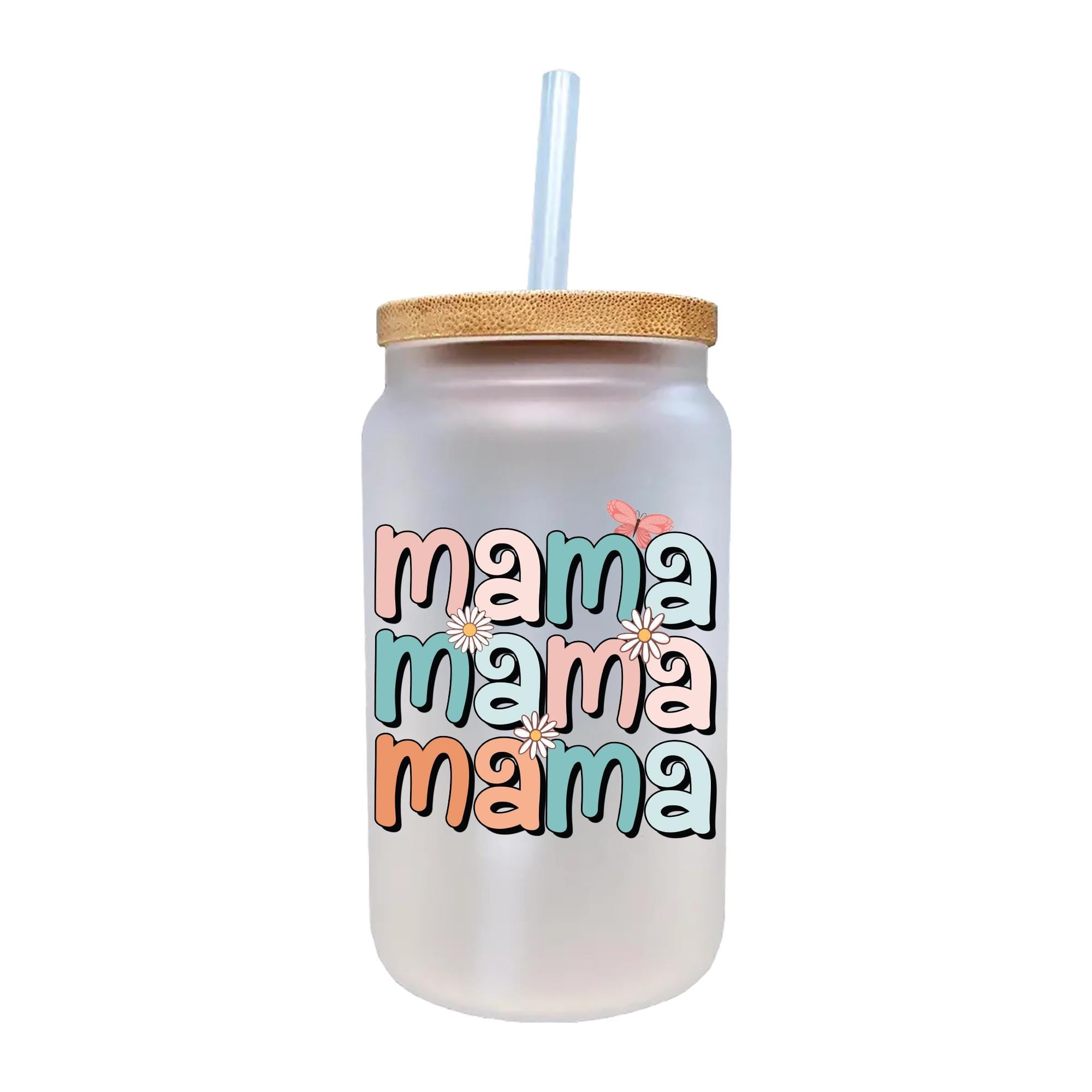 a white mason jar with a straw in it