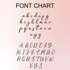 a font chart with various types of cursive font styles and their corresponding letters.