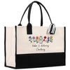 a black and white shopping bag with a cartoon character on it