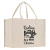 a white shopping bag with a sewing machine on it