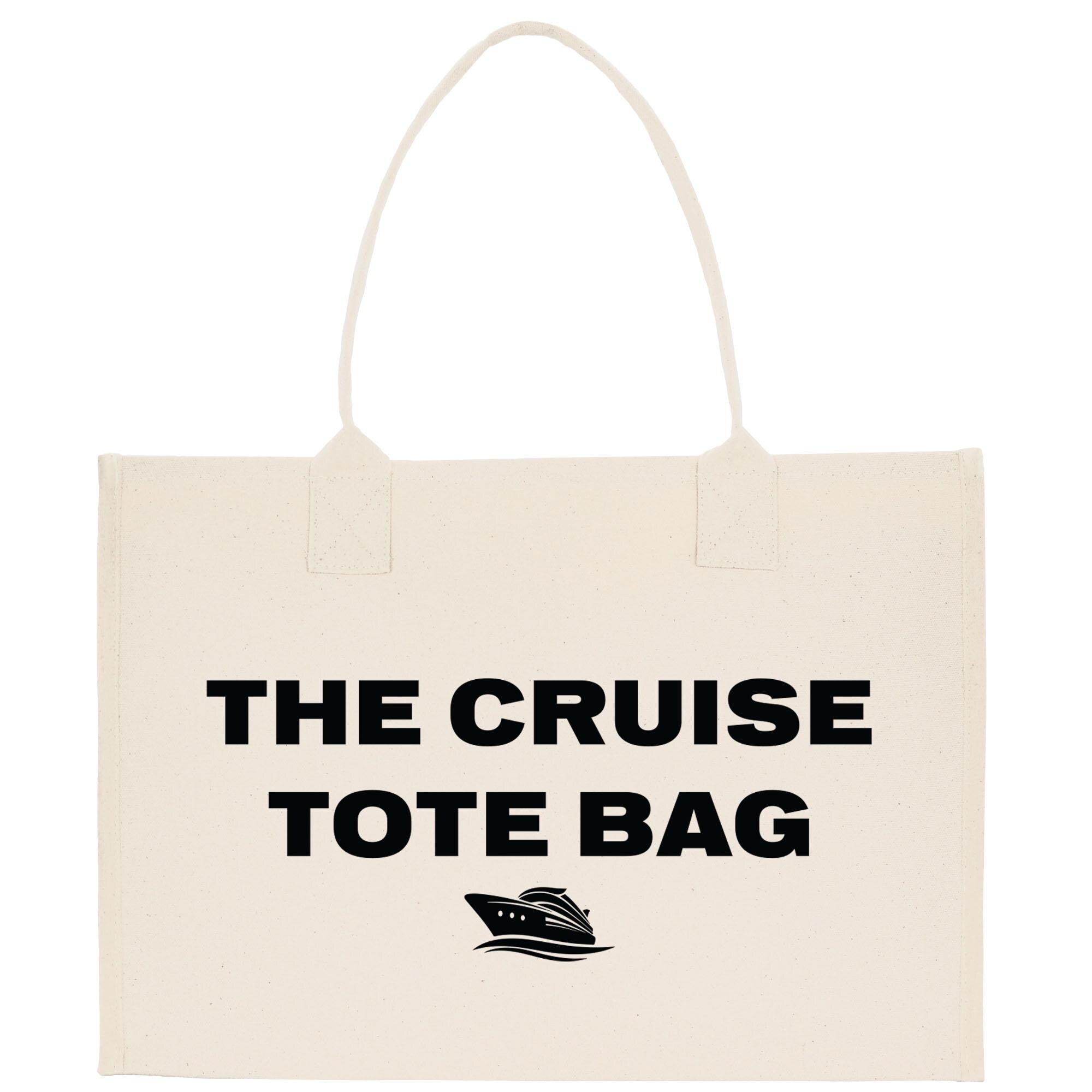 a white tote bag with the words the cruise tote bag printed on it