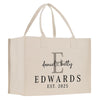 a white bag with a monogrammed e on it