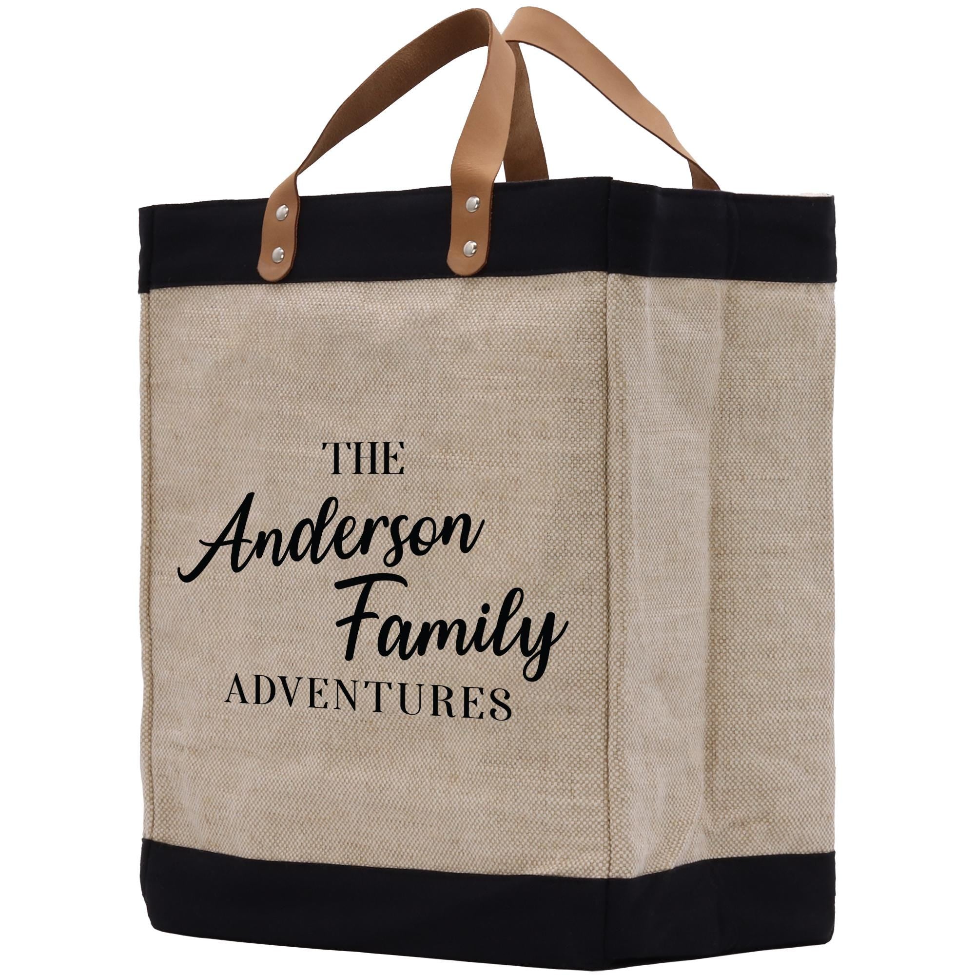 a jute bag with the words the anderson family adventures printed on it