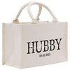 a white shopping bag with the word hubby printed on it