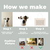 The image is a step-by-step guide on how to create a positive picture of a cute baby dog, with three images depicting the process.
