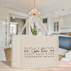 a white bag sitting on top of a wooden table