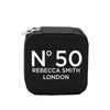 A black rectangular case with a zipper closure and the text "N50 Rebecca Smith London" printed on it.