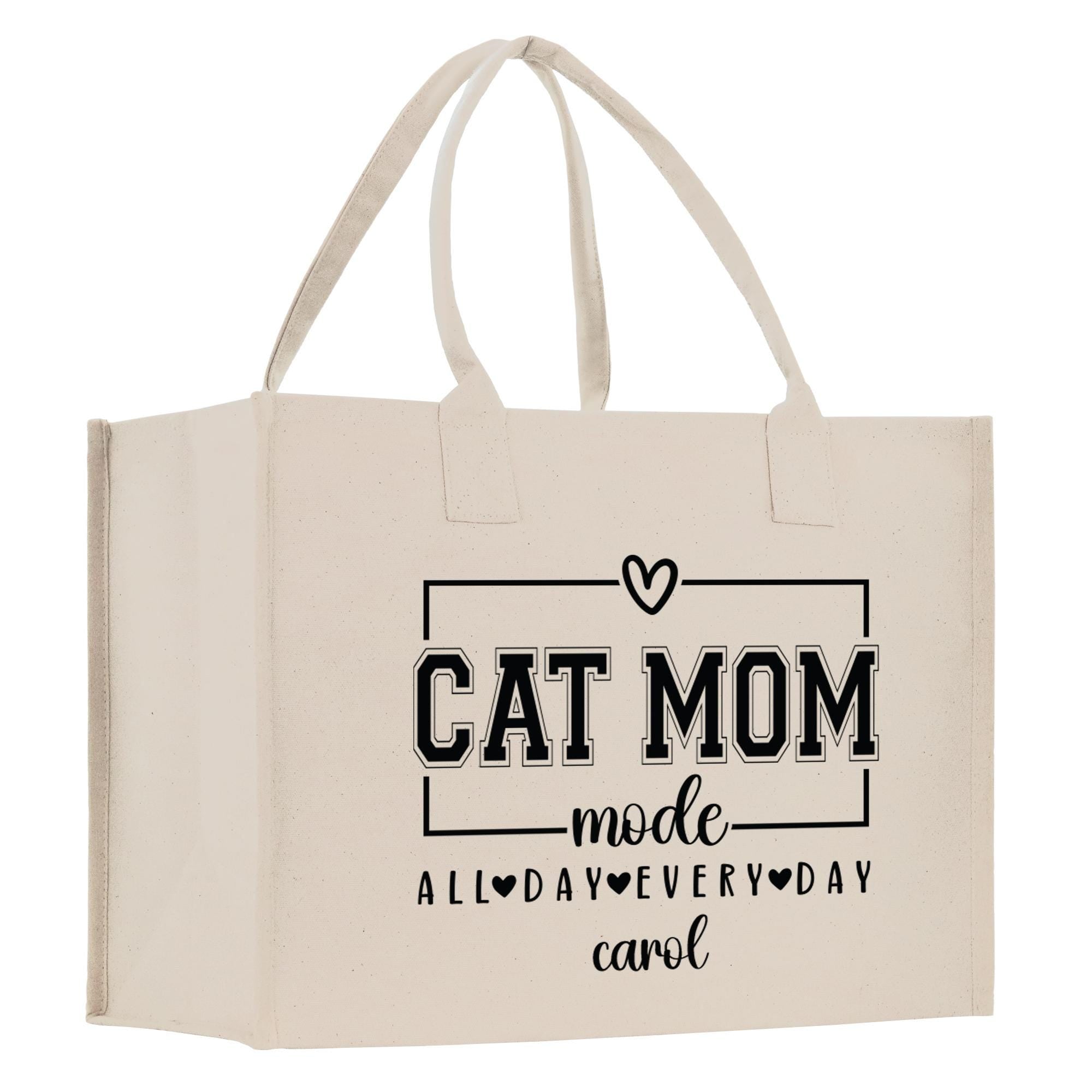 a canvas bag with the words cat mom on it