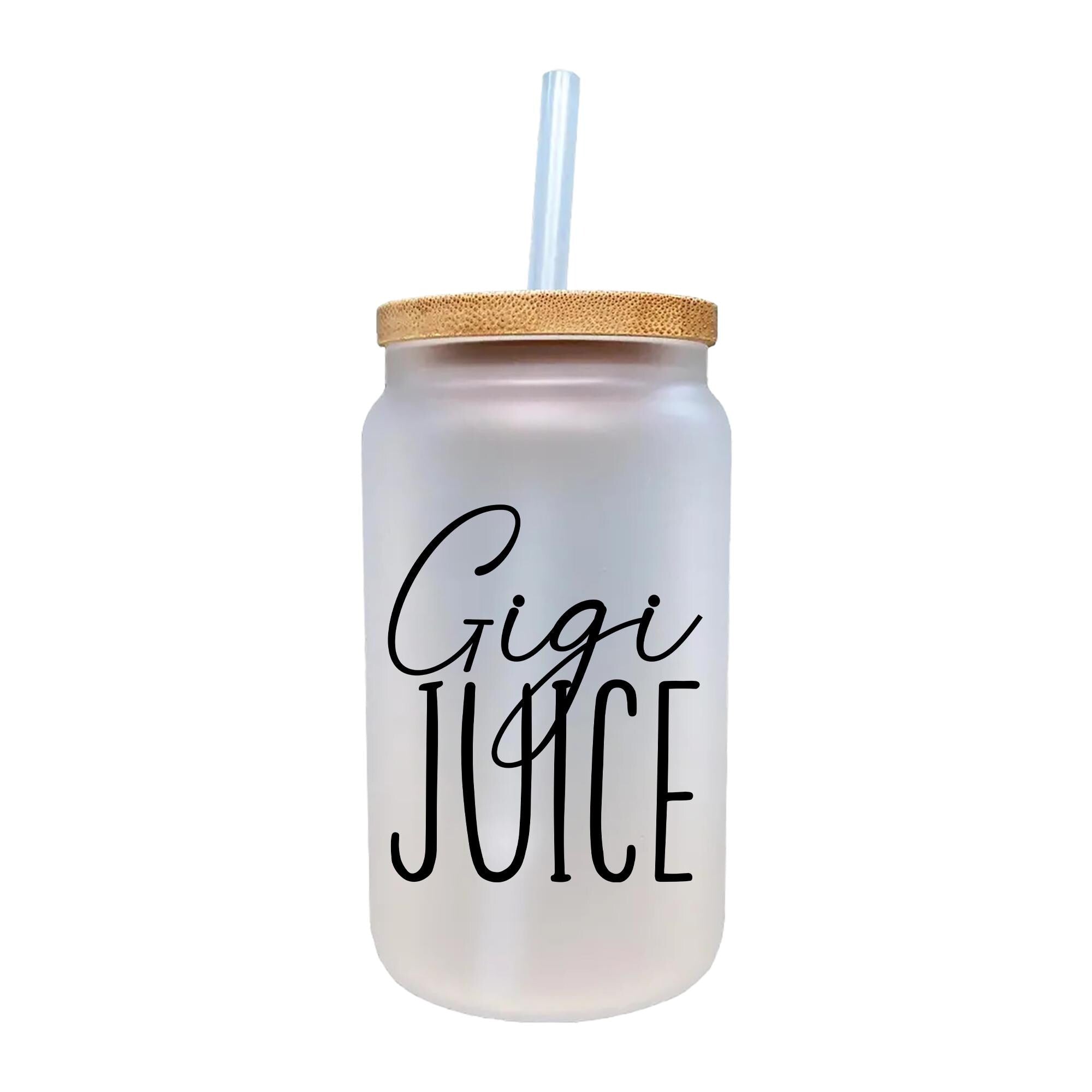 a glass jar with a straw in it