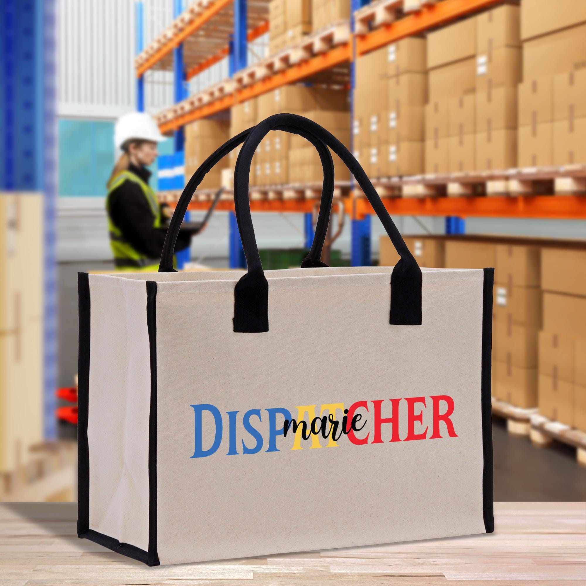 a white shopping bag with the word dispatcher printed on it