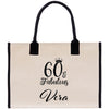 a canvas tote bag with the words 60 fabulous and a crown on it