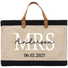 a black and white bag with the word mrs on it