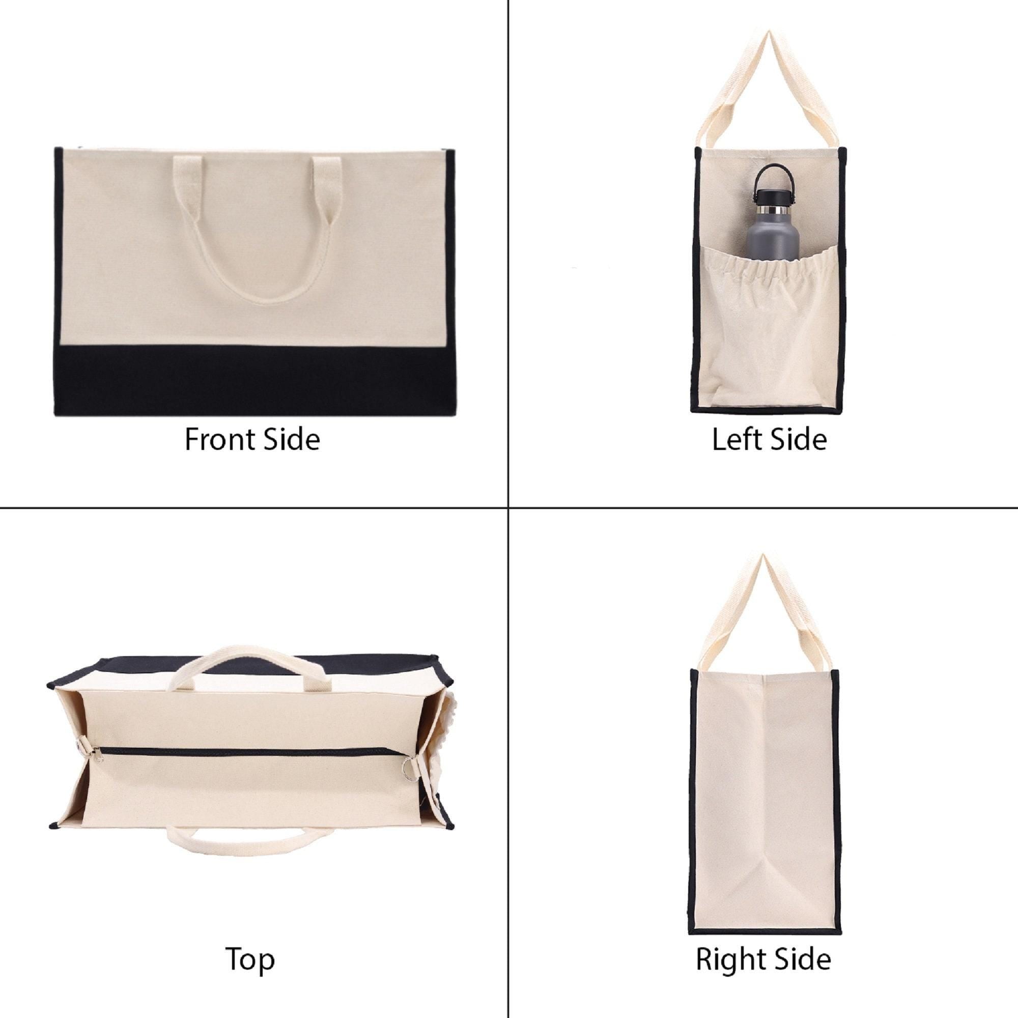 Essential Stuff Inside Oversized Family Tote Bag XL Canvas Travel Bag Custom Name Weekend Beach Market Carryall (FAMT1004)