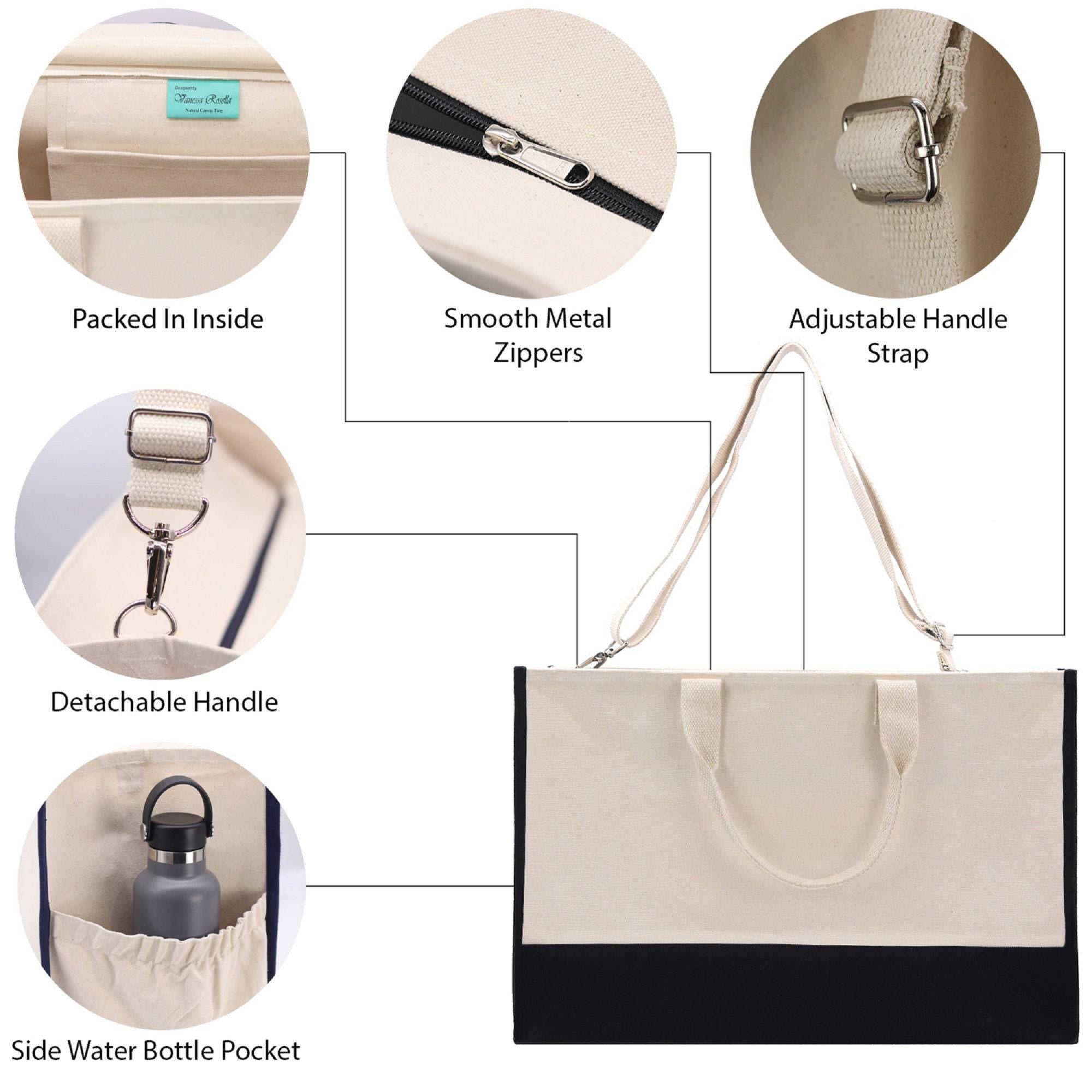 Essential Stuff Inside Oversized Family Tote Bag XL Canvas Travel Bag Custom Name Weekend Beach Market Carryall (FAMT1004)