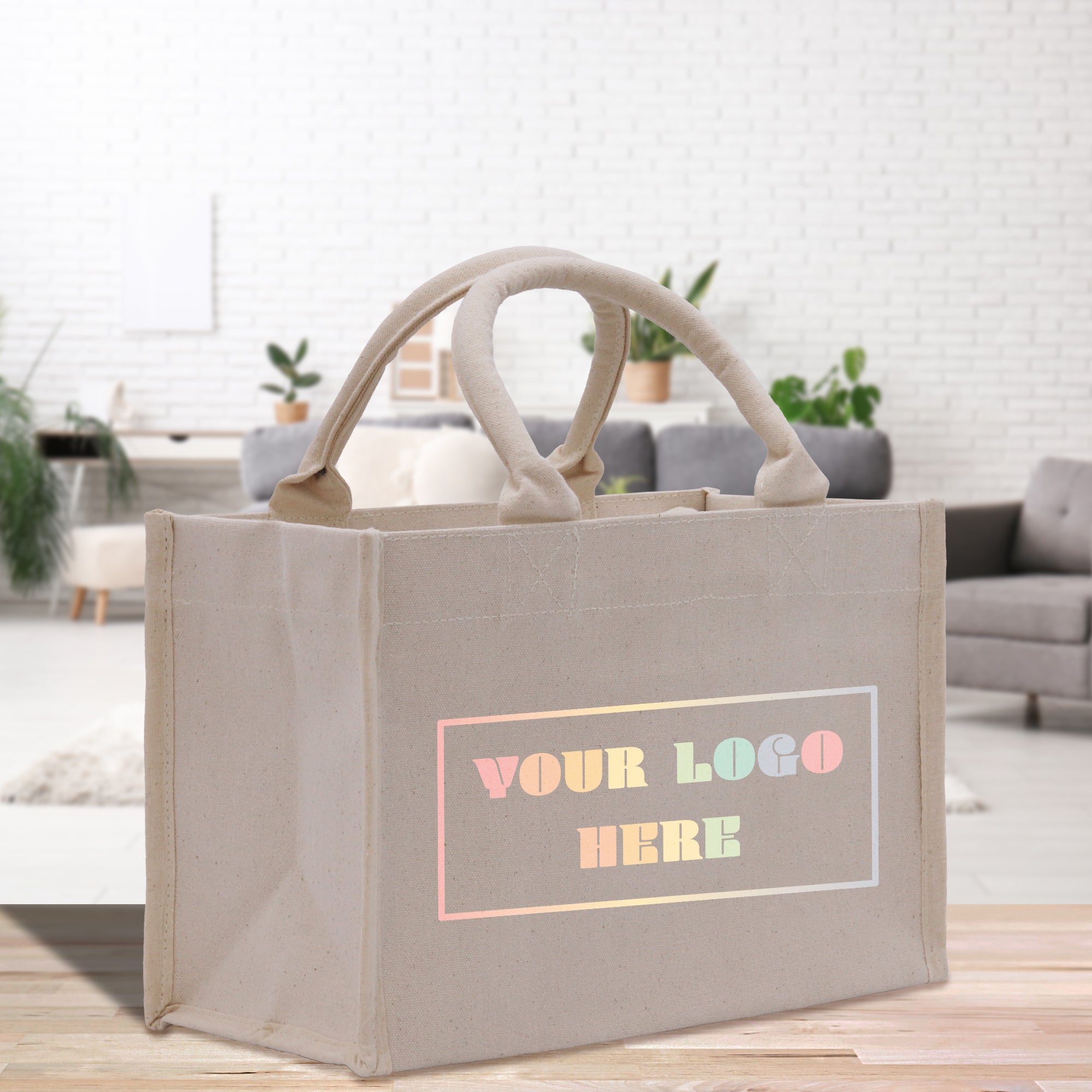 a brown bag with a handle on a wooden table