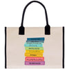 a tote bag with a stack of books on it