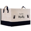 a canvas bag with a cat and name on it