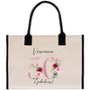a canvas bag with flowers and the number 50 printed on it