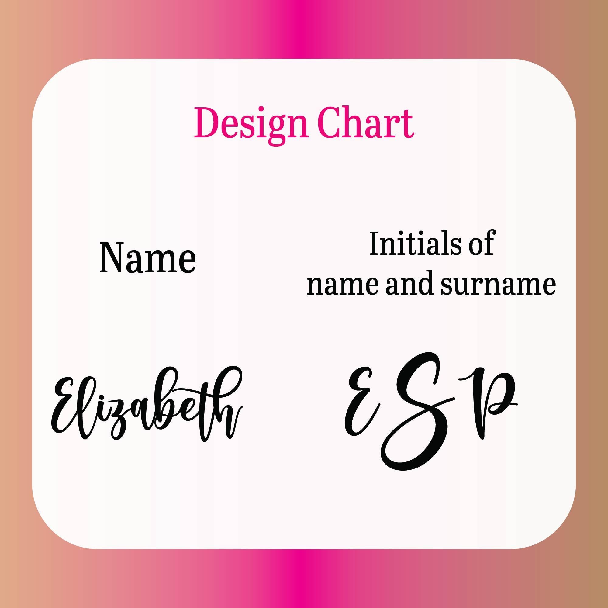 a pink and white sign that says design chart