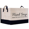 a black and white bag with the words hand soap on it