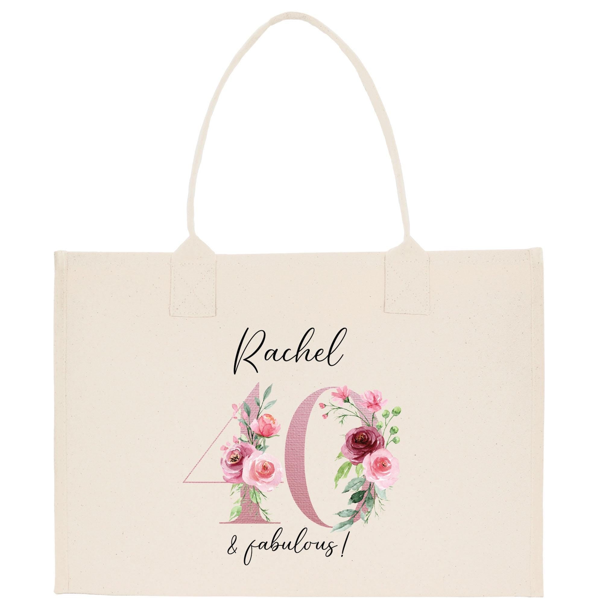 a white bag with pink flowers and the number forty