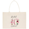a white bag with pink flowers and the number forty