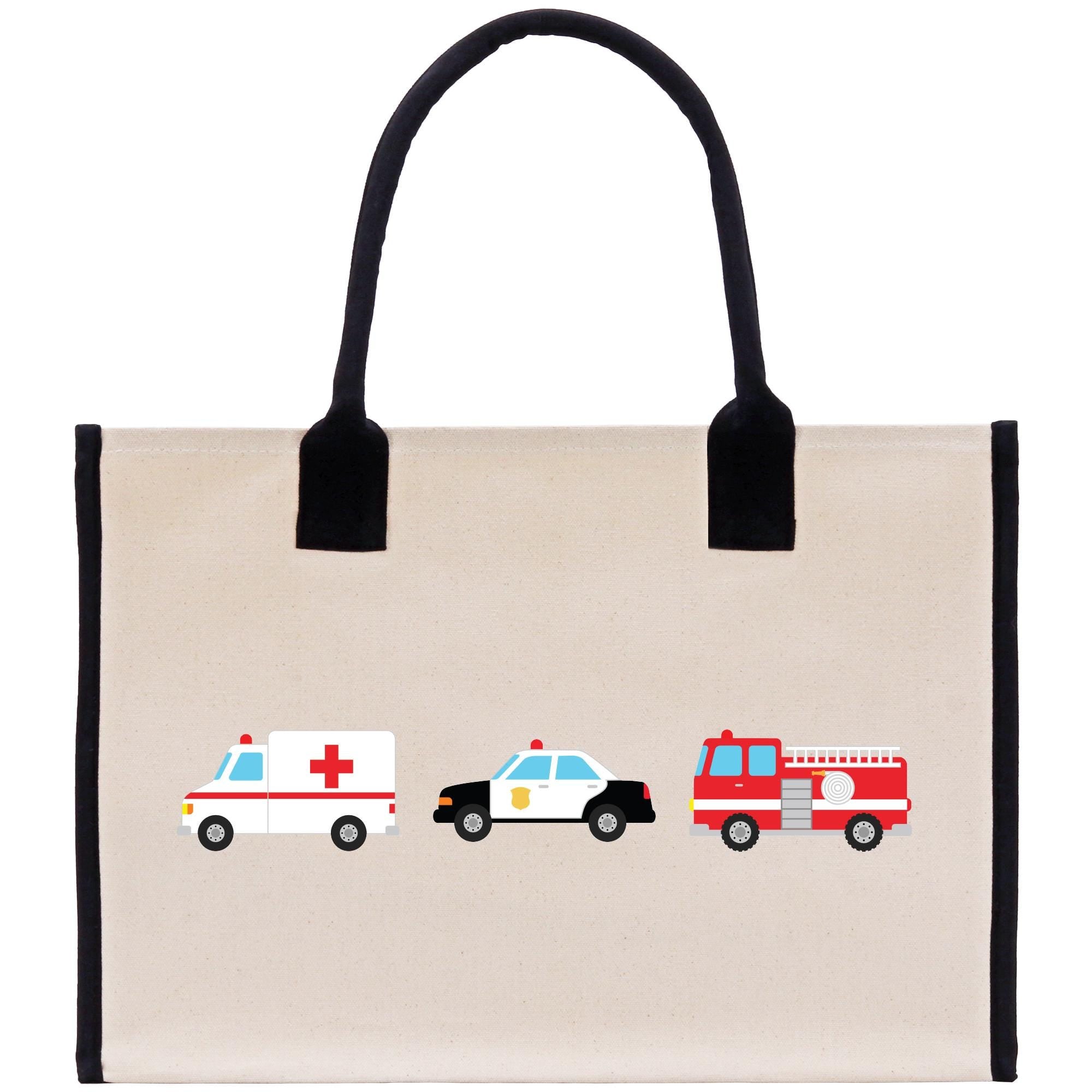 a bag with a picture of ambulances and a car on it