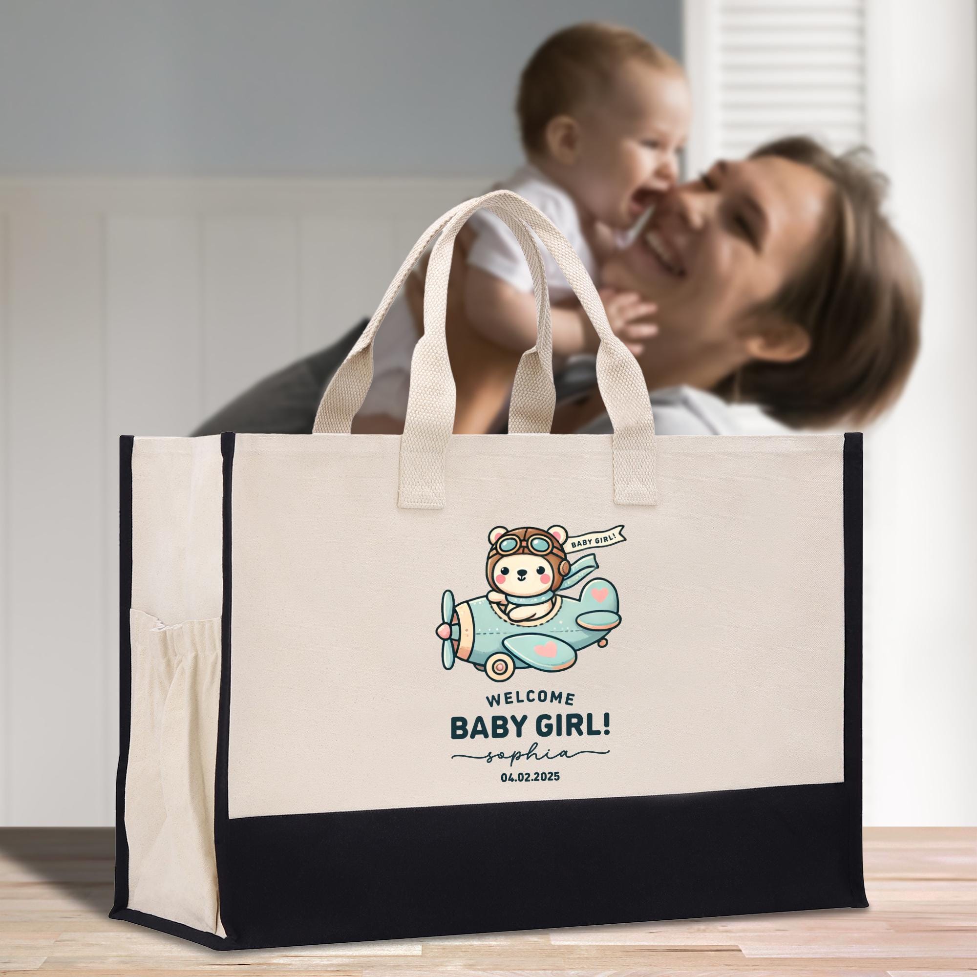 a woman holding a baby in a bag
